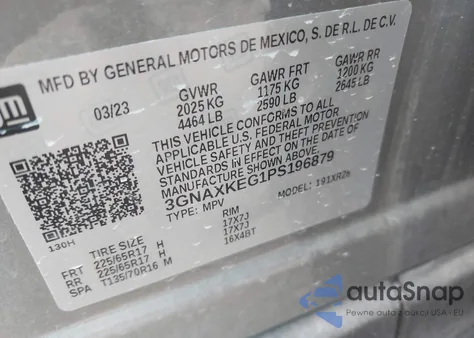 2023 Chevrolet Equinox Fwd Lt from USA, damaged, VIN 3GNAXKEG1PS196879